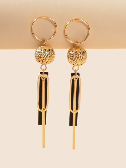 Gold Bar Dangle Geometric Line Stick Ball Circle Drop Exaggerate Square Earrings-2