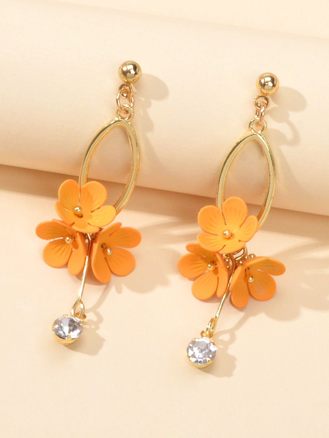 Orange Charm Rhinestone Charm Gold Colour Dangle Earrings Women Party Decoration-2