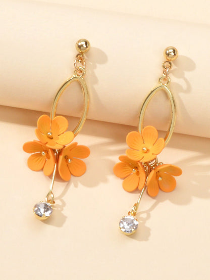 Orange Charm Rhinestone Charm Gold Colour Dangle Earrings Women Party Decoration-2