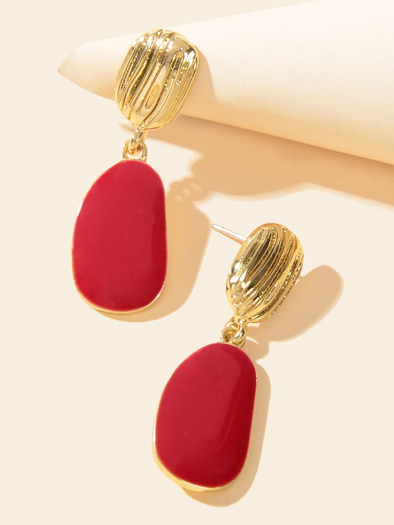 Party Decoration Red Enamel Geometric Hypoallergenic Earrings Daily Jewellery-2