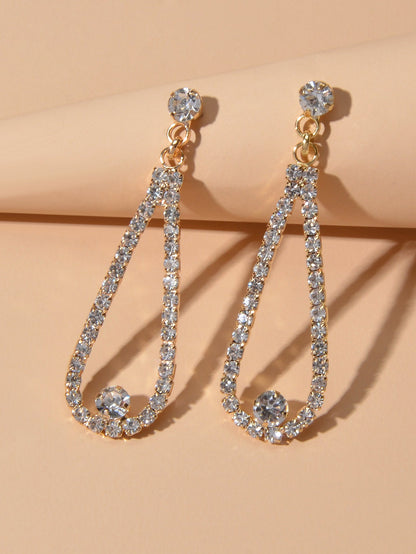 Shining Anniversary Jewellery Full Rhinestone Gold Silver Water Drop Earrings-2