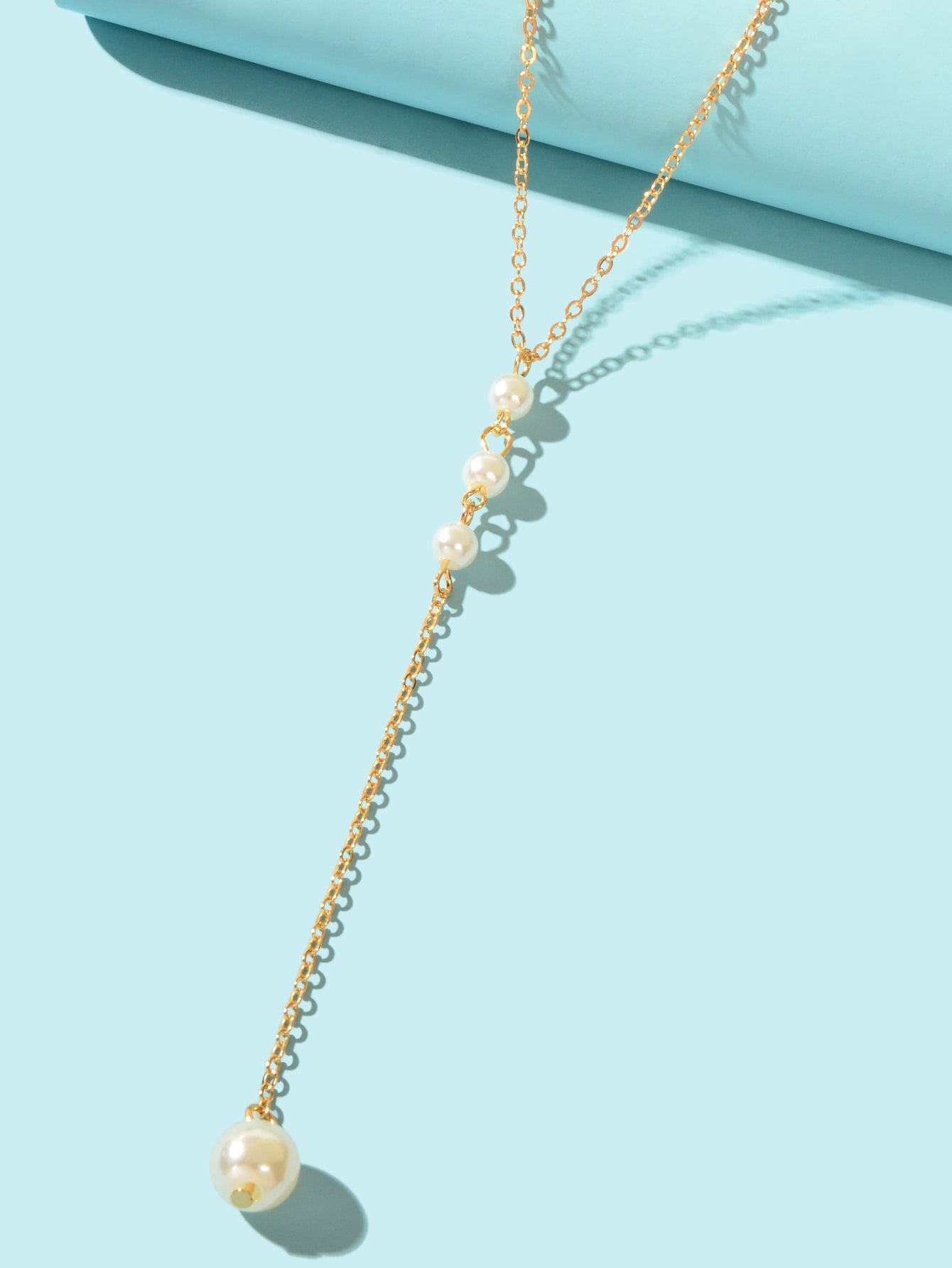 Dinner Jewellery Gold Chain Y Style Pearl Decor Long Pendant Lariat Necklace-2