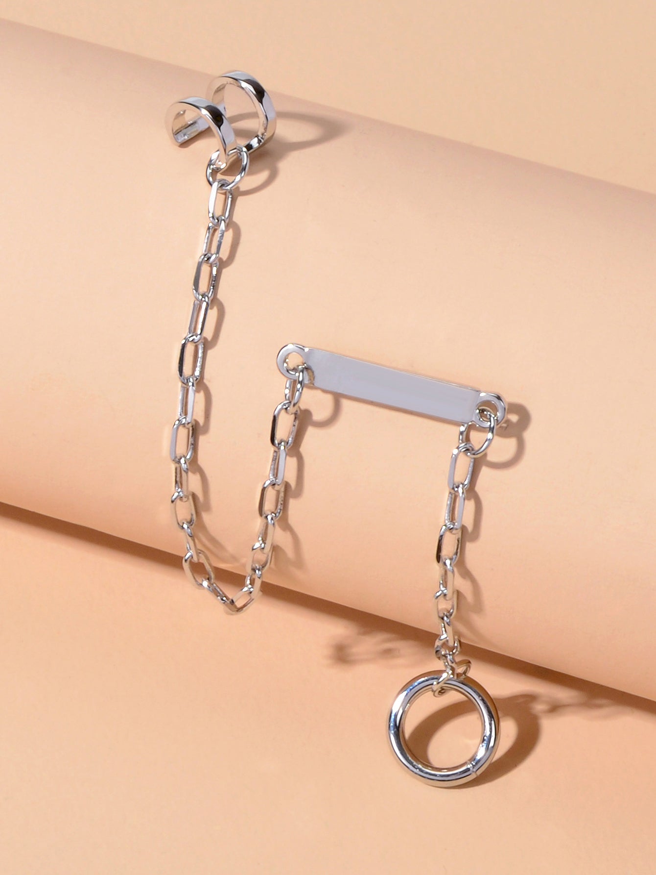 Punk Cartilage Jewellery 1pc Statement Silver Chain Stud Earrings Women Ear Cuff-2