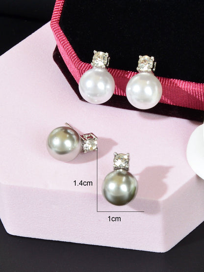 Diamond Encrusted Pearl Stud Earrings - Elegant Sparkle for Every Occasion-3
