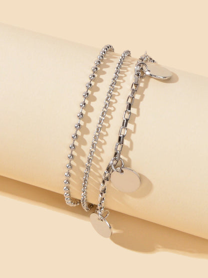 Stunning Silver Ball Chain Tag Charms Bracelet Chic Jewelry Lovely Shining Gift-2