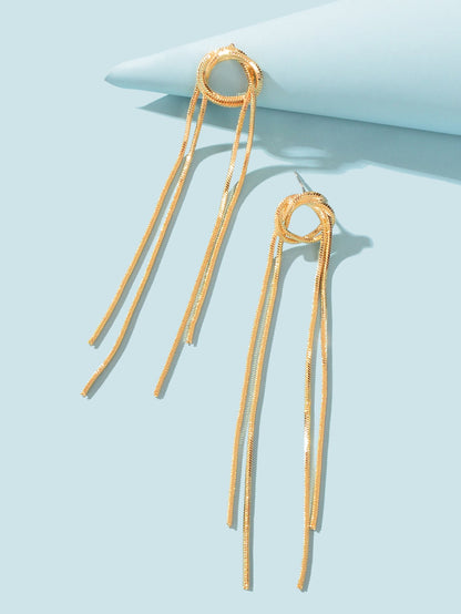 Elegant Chic Long Gold Chain Tassel Dangle Elements Minimalist Earrings Ear Line-2