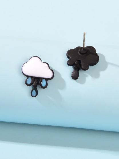 Enamel Alloy Cute White Cloud Blue Raindrop Stud Earrings Cartoon Jewellery Gift-2