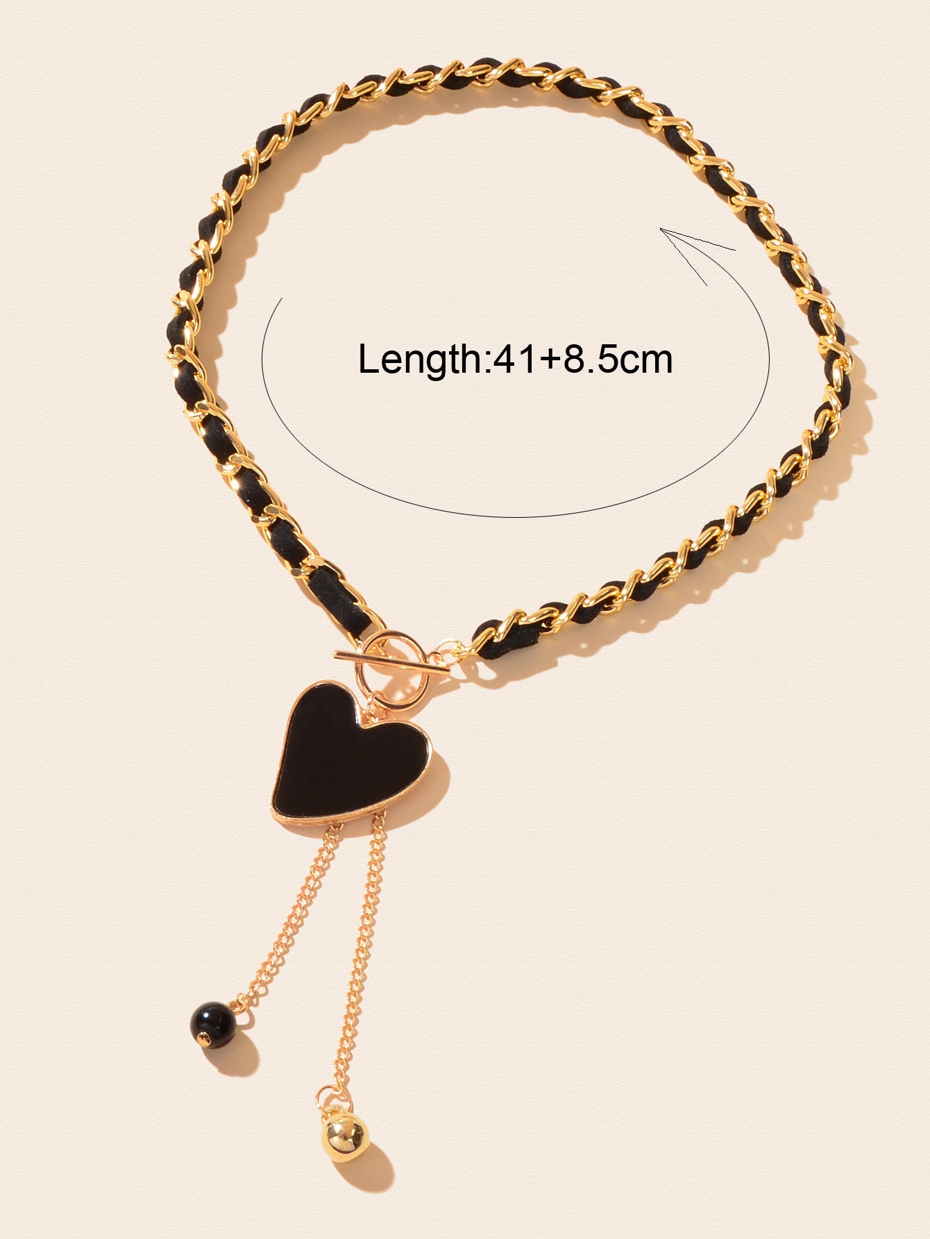 Designer Stylish Heart Charm Ball Pendant Tassel Braided Long Necklace for Party-3