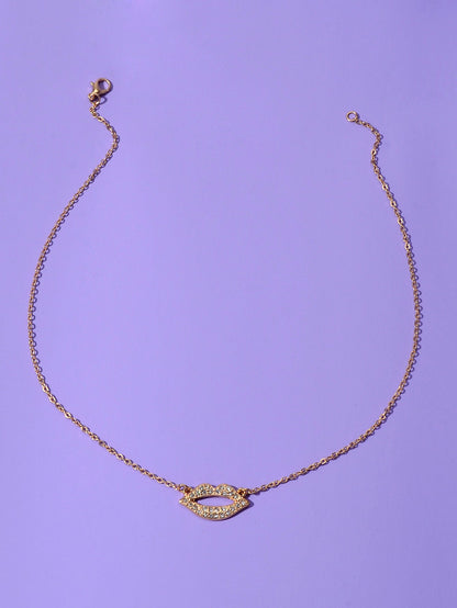 Engagement Jewellery Gift Rhinestone Decor Gold Chain Lip Charm Collar Necklace-2