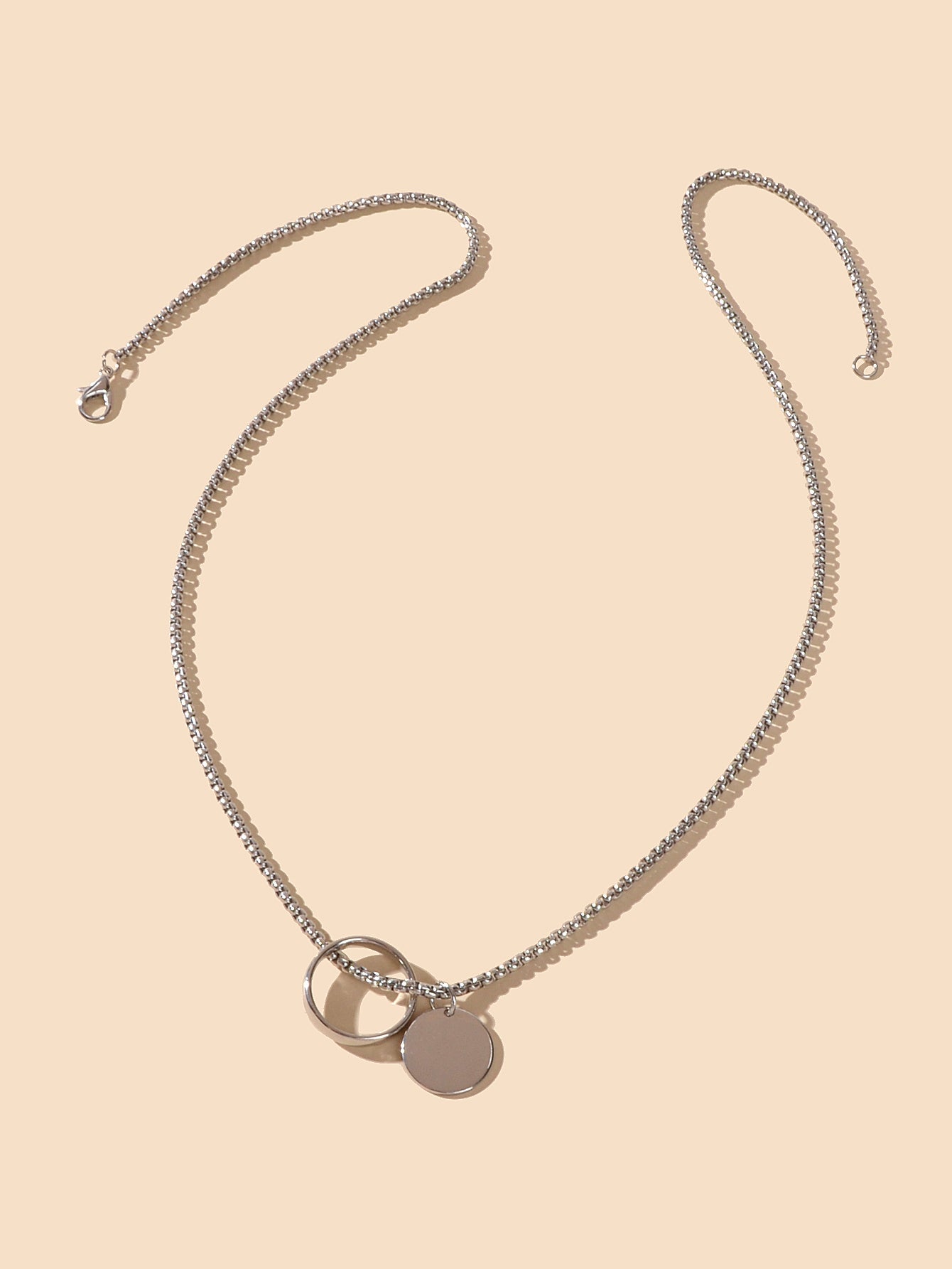 Female Jewellery Minimalist Silver Chain Collar Circle Disc Charm Rock Necklace-2