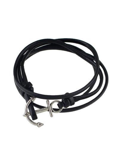 Nautical Jewelry Black Blue Pu Leather Anchor Wrap Bracelet Women Men Wristbands-2
