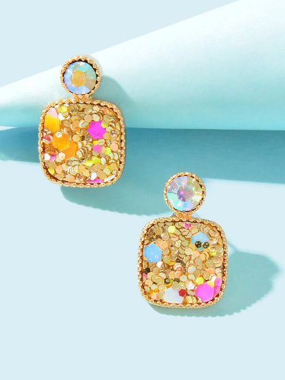 Shining Colourful Sequin Geometric Square Stud Earrings Wedding Dinner Jewellery-2