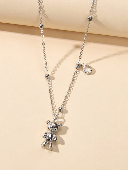 Lovely Female Jewellery Long Gold Chain Bear Pendant Necklace Trendy Accessories-2