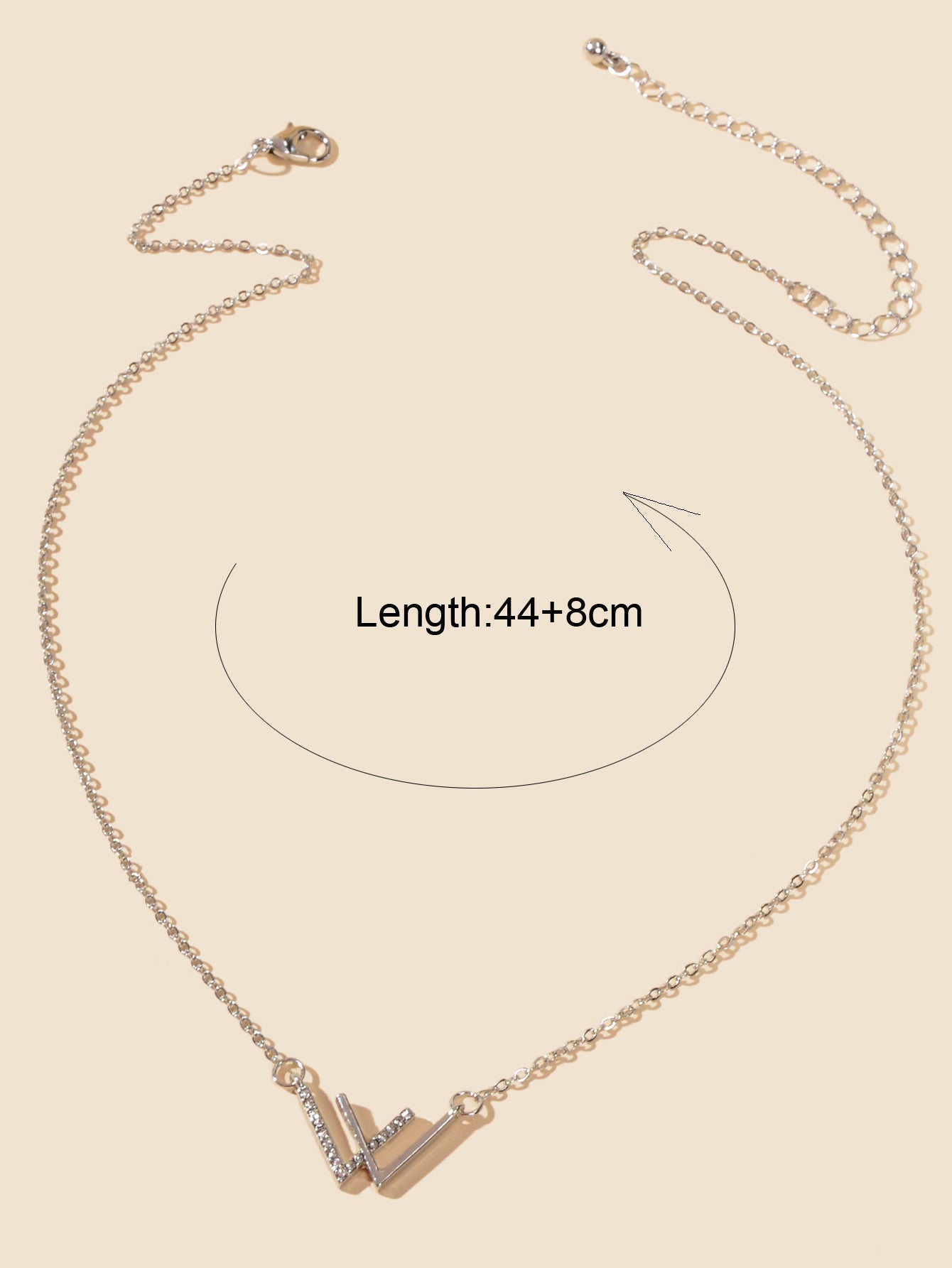 Minimalist Jewelry Rhinestone Decor Silver Chain V Shpe Geometric Charm Necklace-2