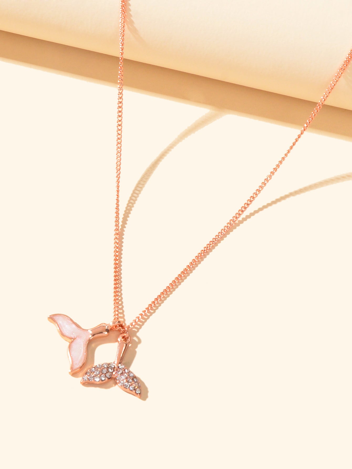 Ocean Series Jewellery Rose Gold Chain Enamel Rhinestone Mermaid Tail Necklace-2