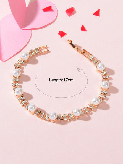 Classic Elegant Handcraft Buckle Bracelet Artificial Pearl Gemstone Wristband-2