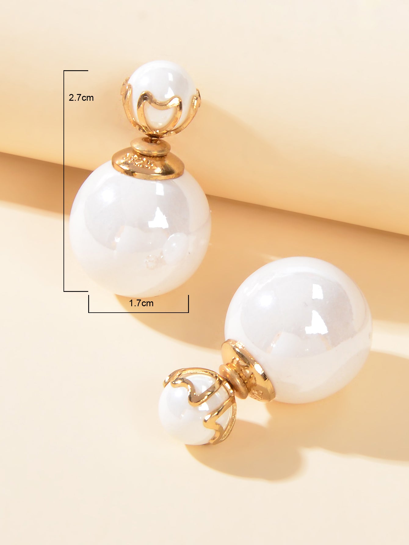 Elegant Jewellery White Beaded Double Ball Ear Jacket Front Back Stud Earrings-2