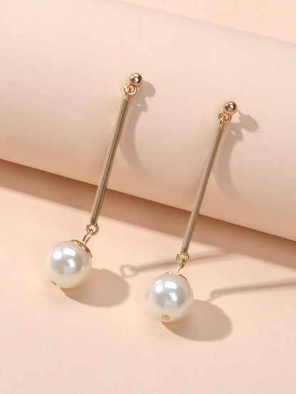 Wedding Engagement Gift Jewellery Gold Bar Pearl Charm Pendant Earrings Women-2