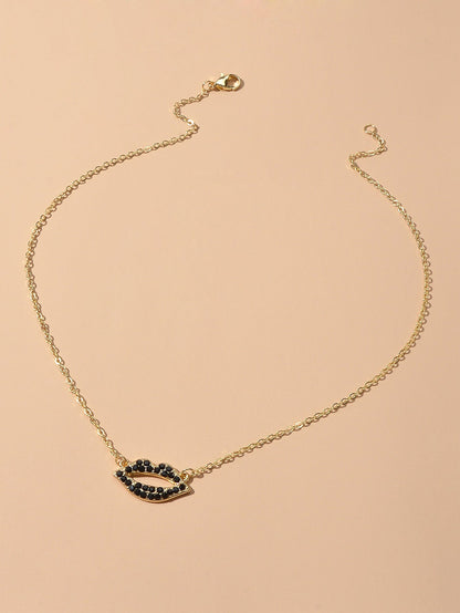 Gift Jewellery Valentine's Day Gold Chain Rhinestone Love Lips Pendant Necklace-2