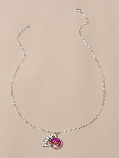 American Jewellery Silver Chain Mermaid Fish Scales Round Boho Chic Necklace-2