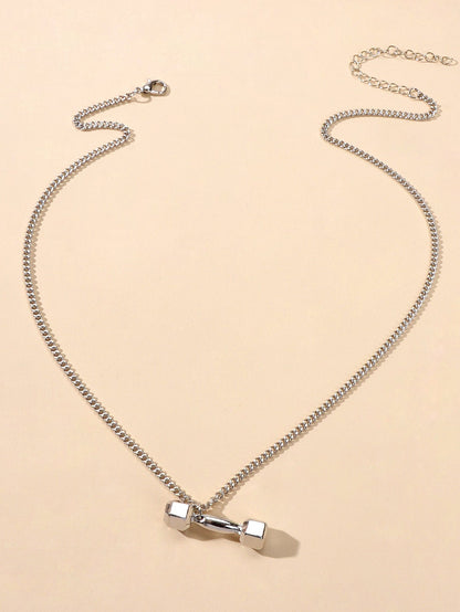 Party Decoration Silver Chain Dumbbell Charm Necklace Minimalist Punk Jewellery-2