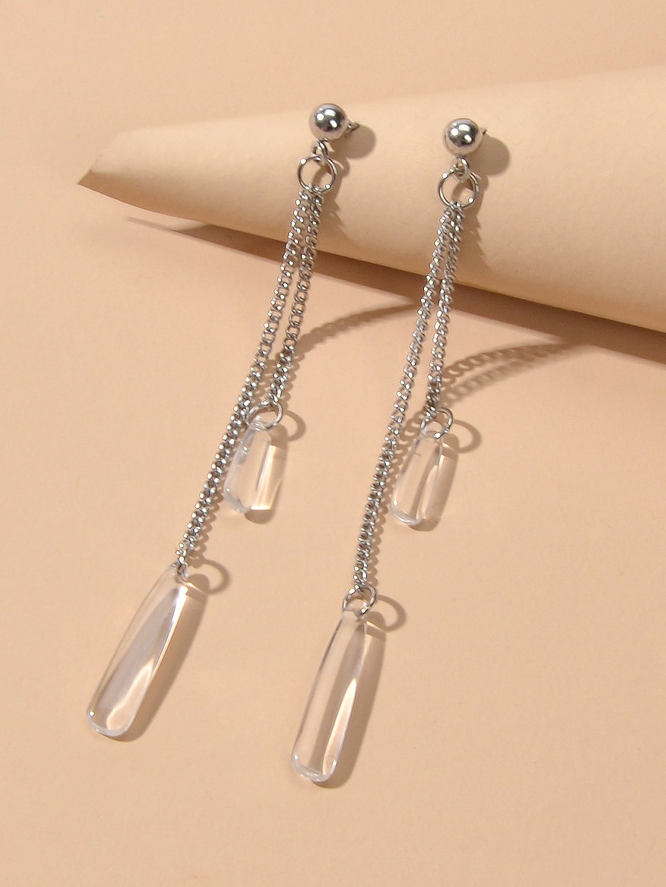 Long Silver Chain Acrylic Water Drop Pendant Earrings Ladies Party Jewellery-2