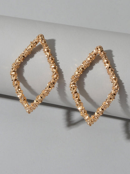 Trendy Gold Plated Rhombus Geometric Pierced Stud Earrings for Women Girls Gift-2