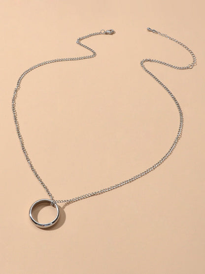 Ladies Jewellery Silver Chain Circle Charm Necklace Wholesale Price Accessories-2