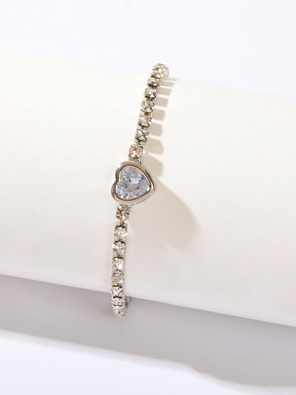 Anniversary Jewellery Shining Luxury Rhinestone Heart Adjustable Tennis Bracelet-2