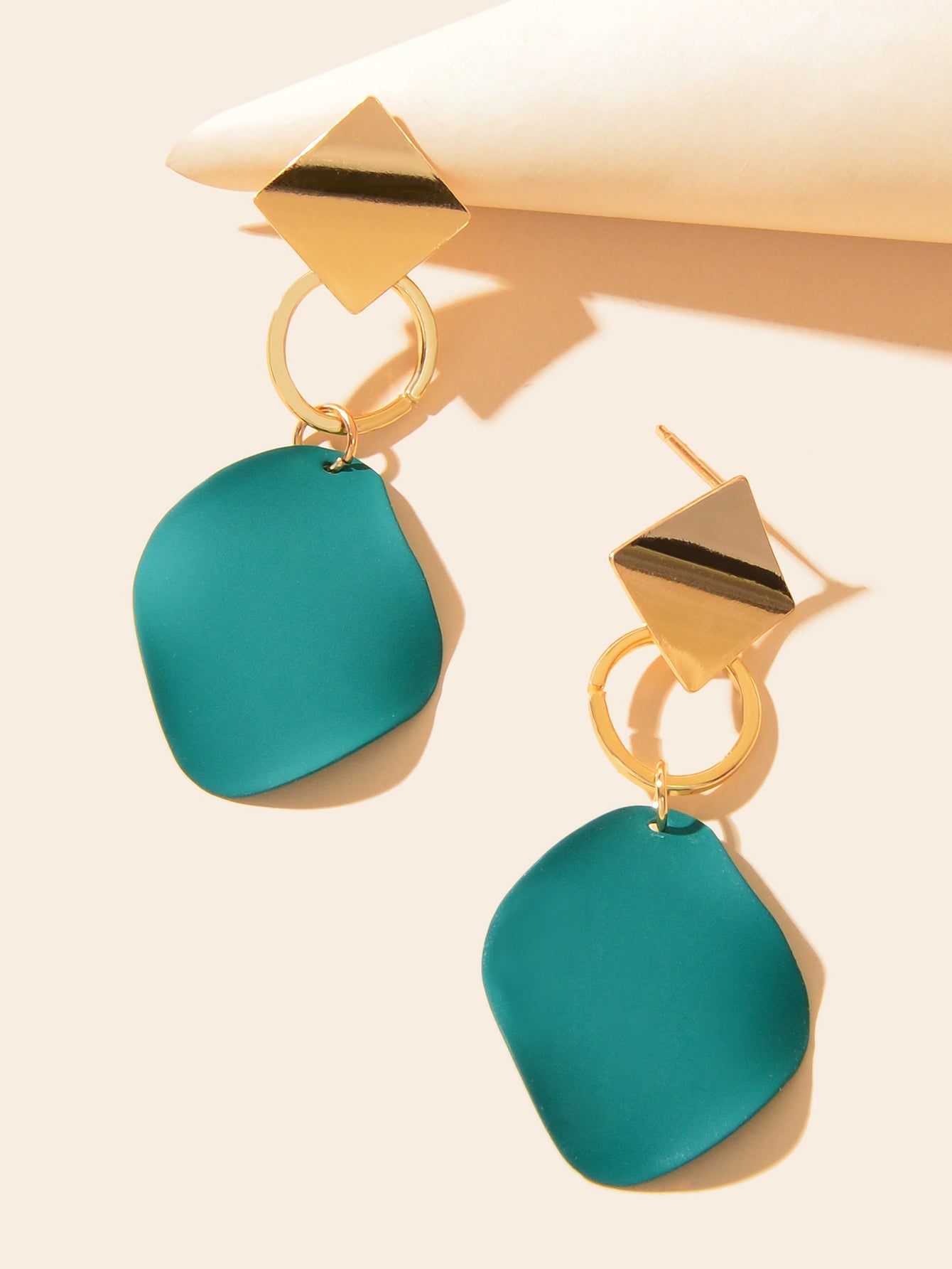 Elegant Gold Sqaure Circle Geometric Dark Green Charm Dangle Party Stud Earrings-2