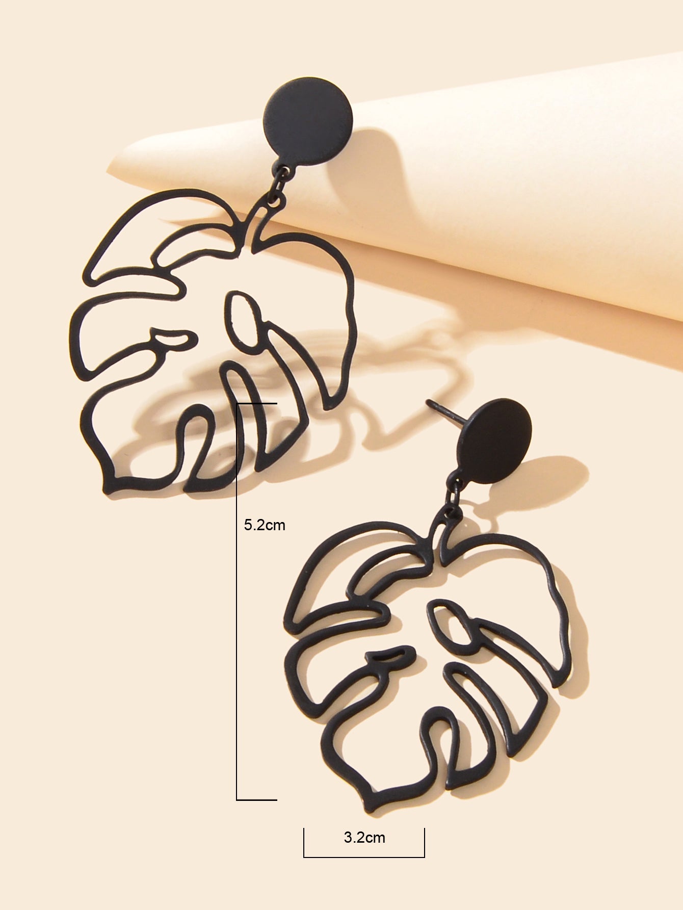 Pierced Abstract Geometric Black Leaf Hollow Statement Earrings Plant Stud Gift-2