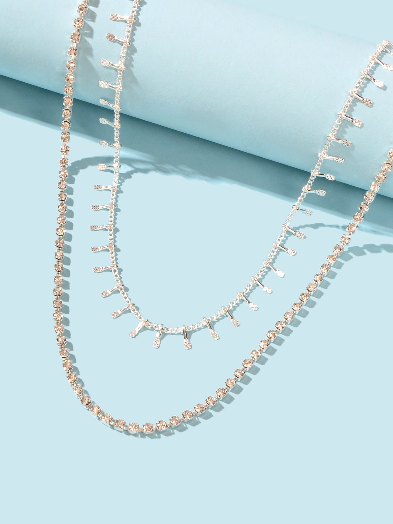 Gold Layered Initial Necklaces Women Rhinestone Decoration Double Chain Choker-2