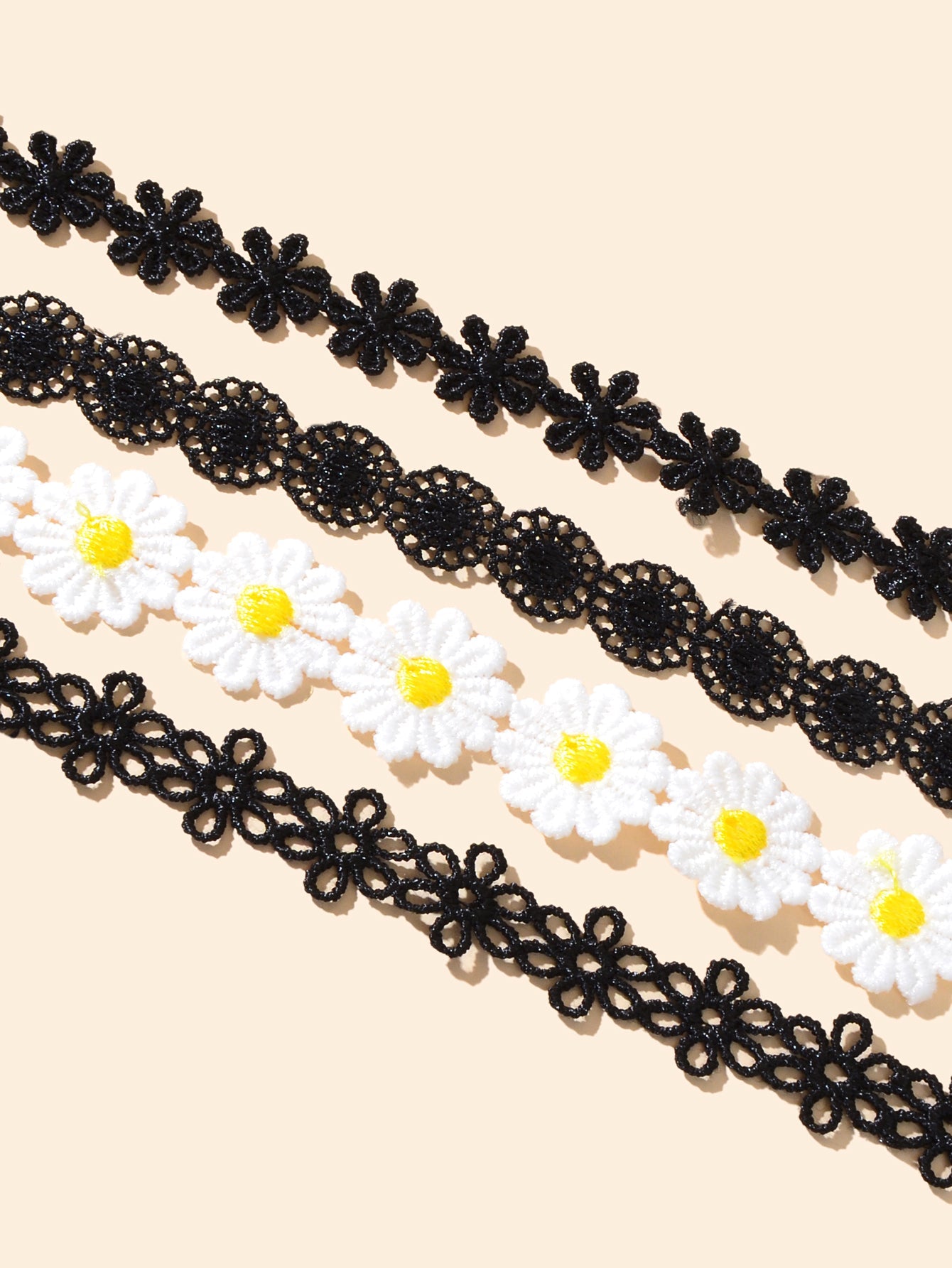 4 pcs Black White Hollow Lace Flower Tattoo Chokers Necklaces set Retro Collars-2