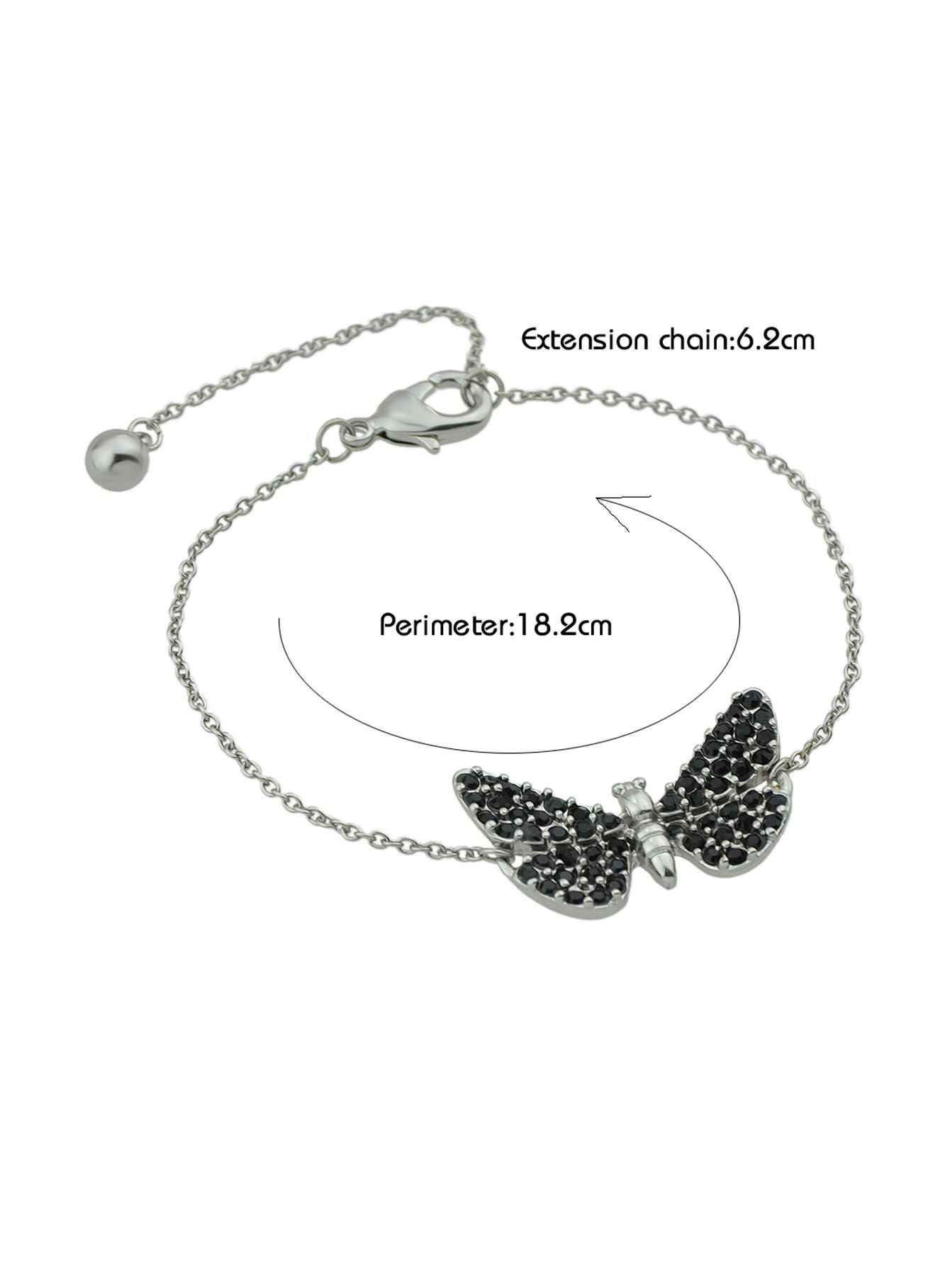 Designer Jewellery Silver Chain Black Beads Butterfly Bracelet Fashion Bangle-2