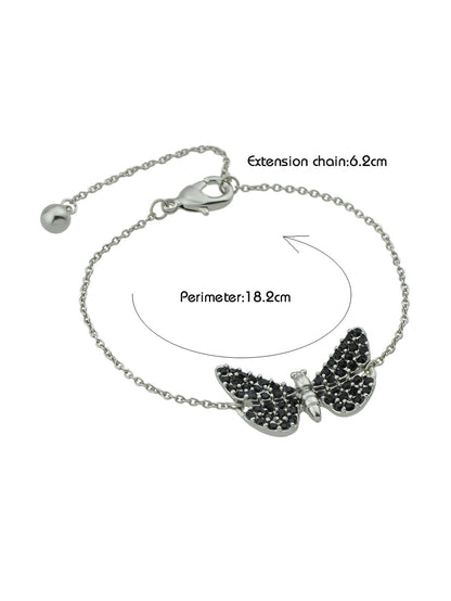 Designer Jewellery Silver Chain Black Beads Butterfly Bracelet Fashion Bangle-2