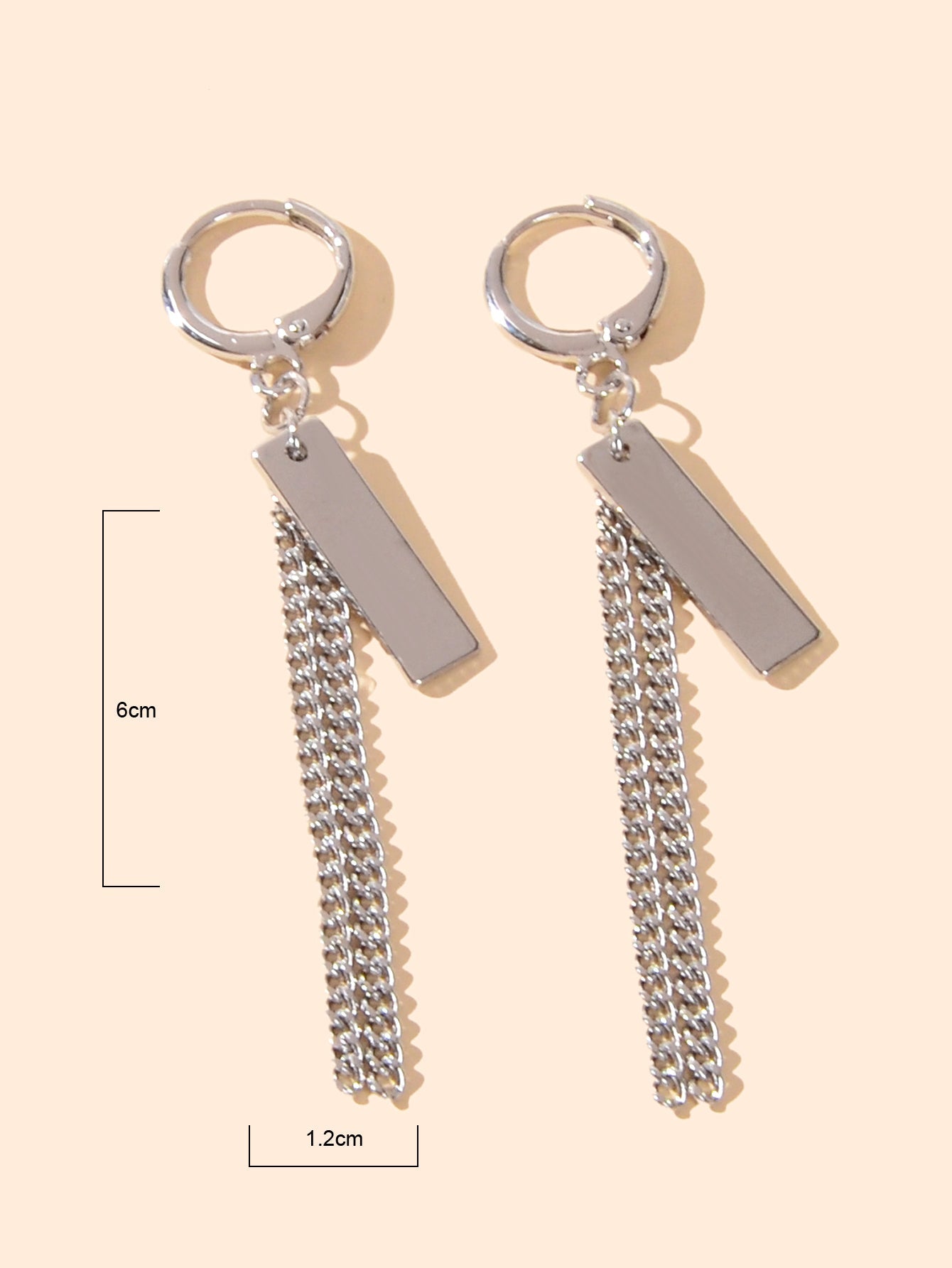 Hip Hop Silver Huggie Tassel Metal Plates Dangle Hoop Earrings Round Earstud-2