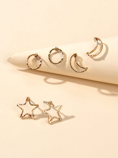 3 pairs Minimalist Jewelry Circle Star Moon Trendy Stud Small Earrings for Women-2
