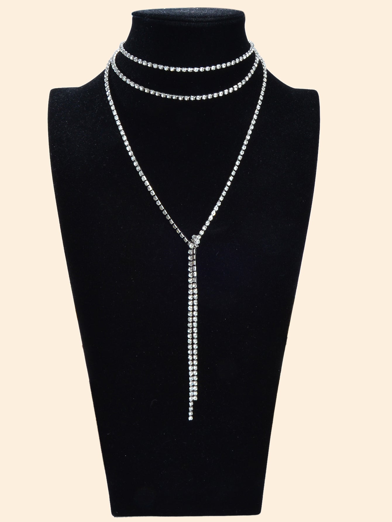 Luxury Multilayered Silver Chain Tassel Full Rhinestone Long Y Style Necklace-2