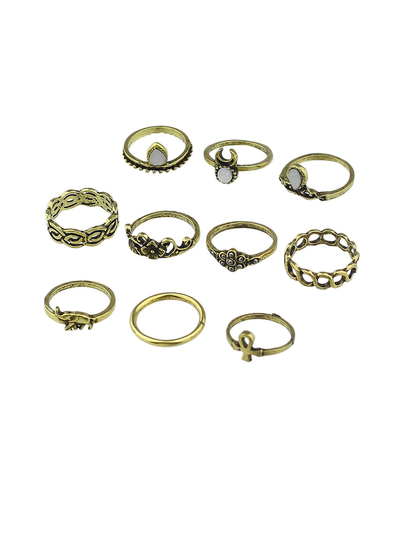 Stackable 10 pcs Tribal Ethnic Flower Elephant Vintage Multiple Finger Ring set-2
