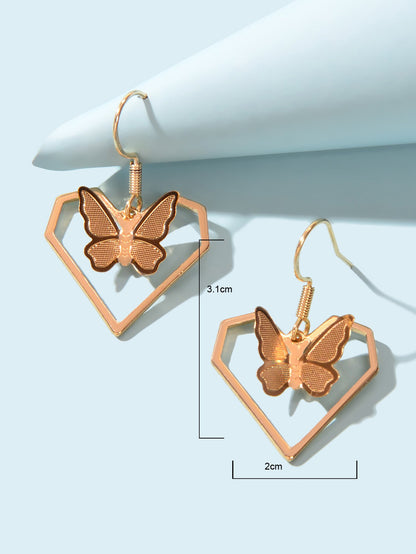 Delicate Female Jewelry Gold Heart Stereoscopic Butterfly Charm Dangle Earrings-2