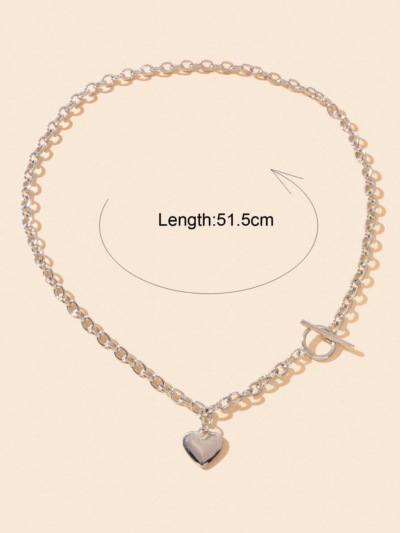 Silver Heart Pendant OT Clasp Necklace Elegant Statement Long Chain Jewelry-3