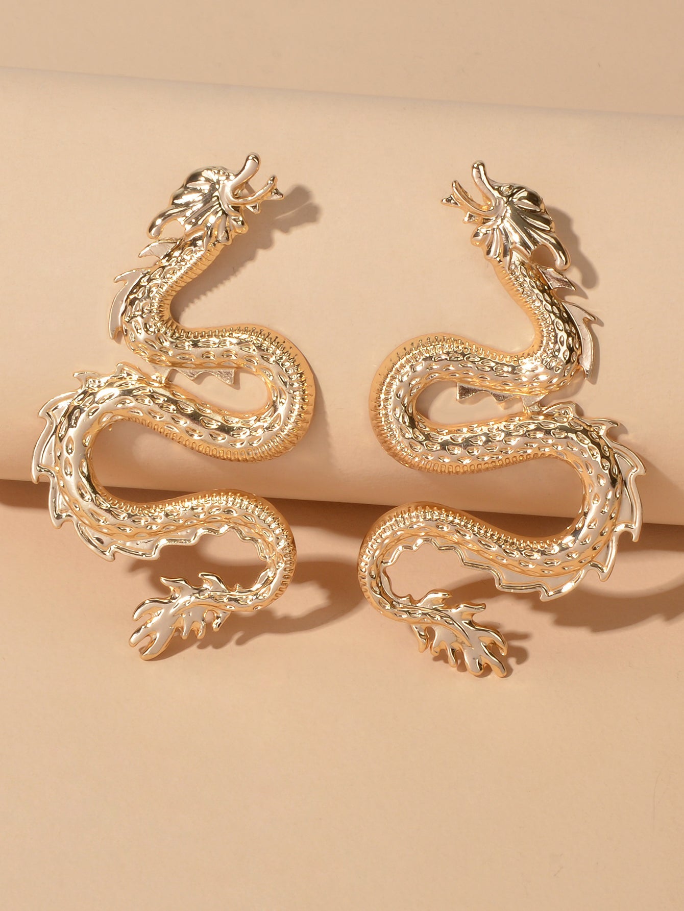 Grunge Rock Gold Silver Unique Chic Metal Dragon Statement Stud Earrings Gift-2