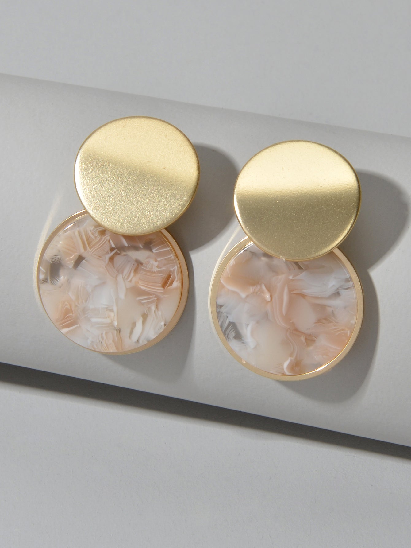 Mottled Resin Round Gold Disc Geometric Stud Multicolour Marbled Drop Earrings-2