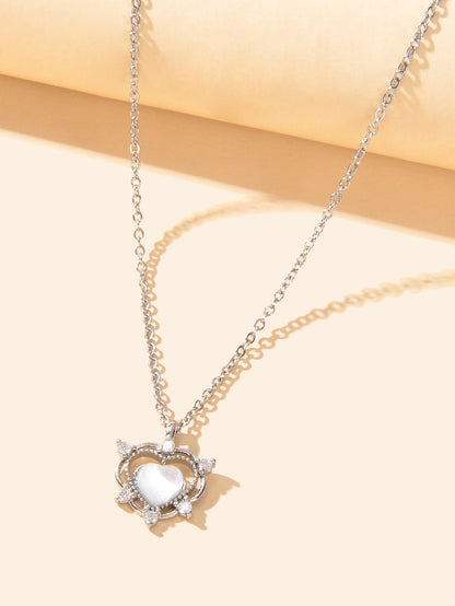 Exquisite Silver Chain Rhinestone Opal Decor Heart Pendant Necklace Gift Jewelry-2