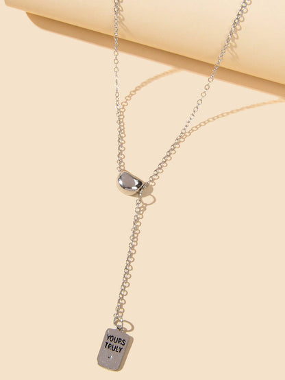 Punk Hip Hop Jewelry Silver Chain Yours Truly Square Necklace Trendy Accessories-2