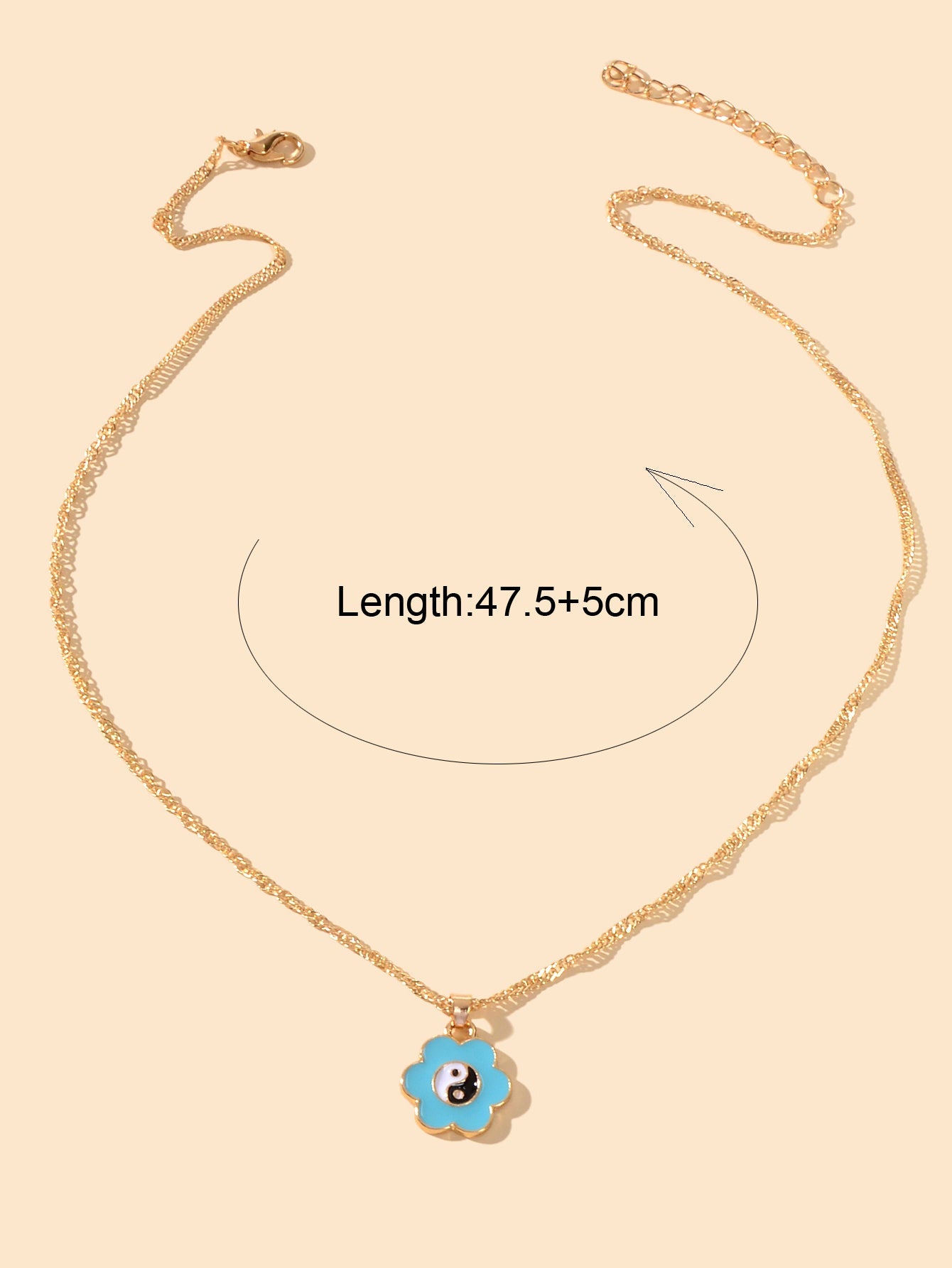 Dainty Gold Chain Yin Yang Tai Chi Blue Flower Charm Best Friends Necklace Gift-2