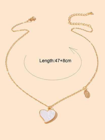 Ladies Jewellery Gold Chain Geometric Charm White Eanmel Heart Pendant Necklace-2