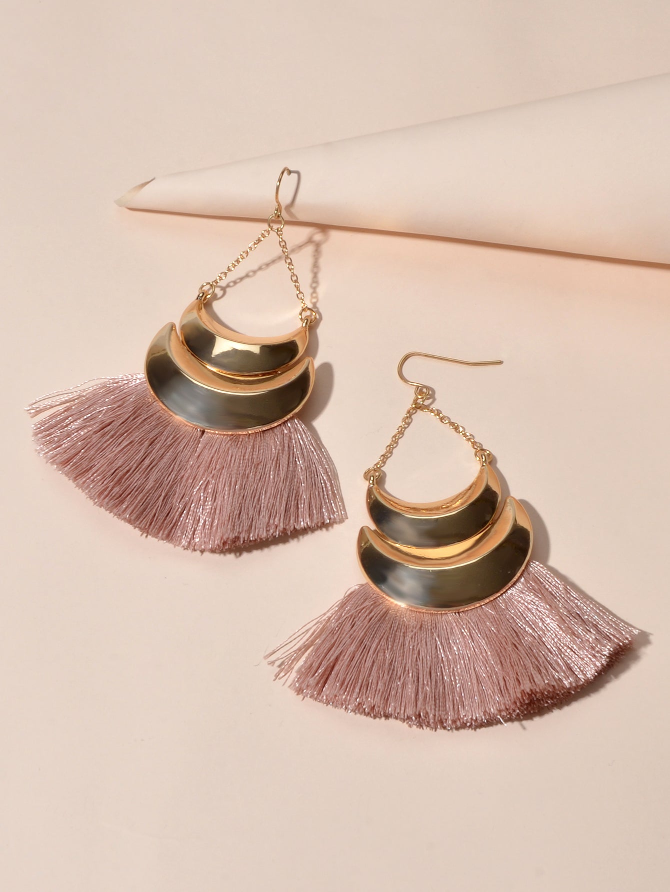 Ethnic Bohemian Traditional Jewellery Metal Pink Tassel Chunky Indian Earrings-2