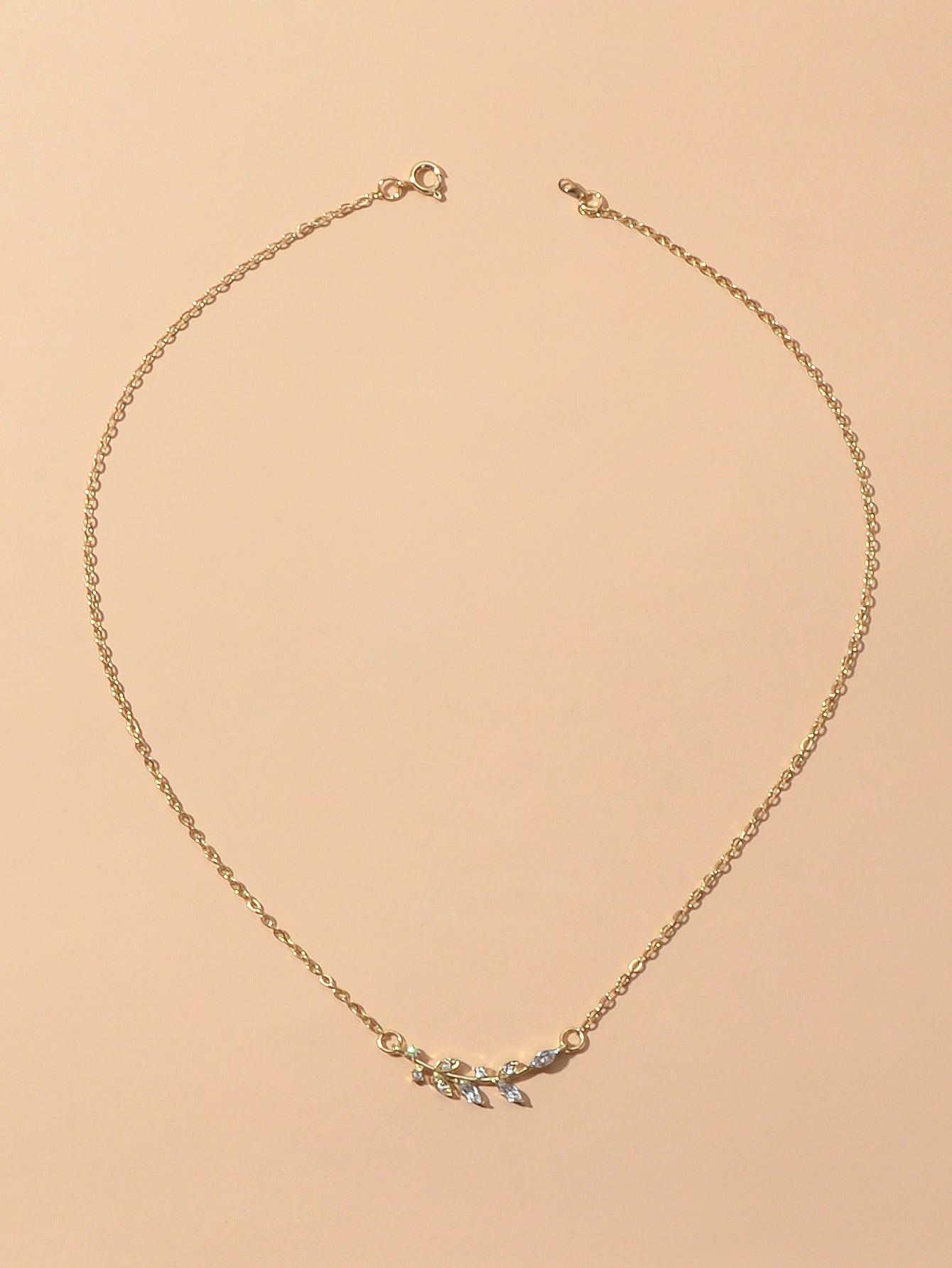 Shining Jewellery Rhinestone Decor Gold Silver Chain Leaf Charm Pendant Necklace-2