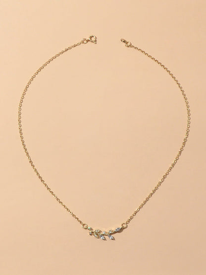 Shining Jewellery Rhinestone Decor Gold Silver Chain Leaf Charm Pendant Necklace-2